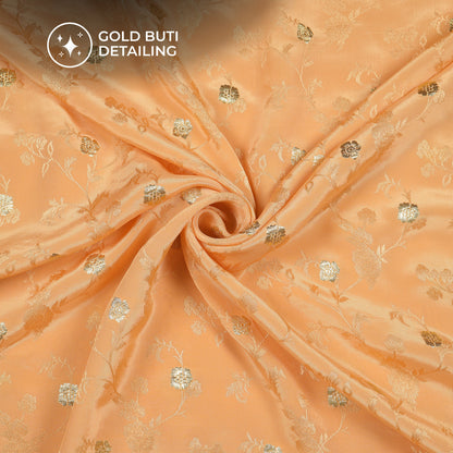 Plain Apricot  Golden Booti Floral Jacquard Work Bemberg Silk Fabric