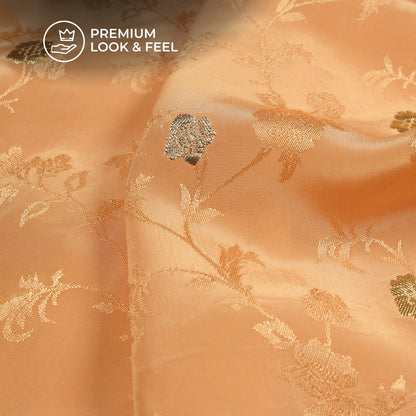 Plain Apricot  Golden Booti Floral Jacquard Work Bemberg Silk Fabric