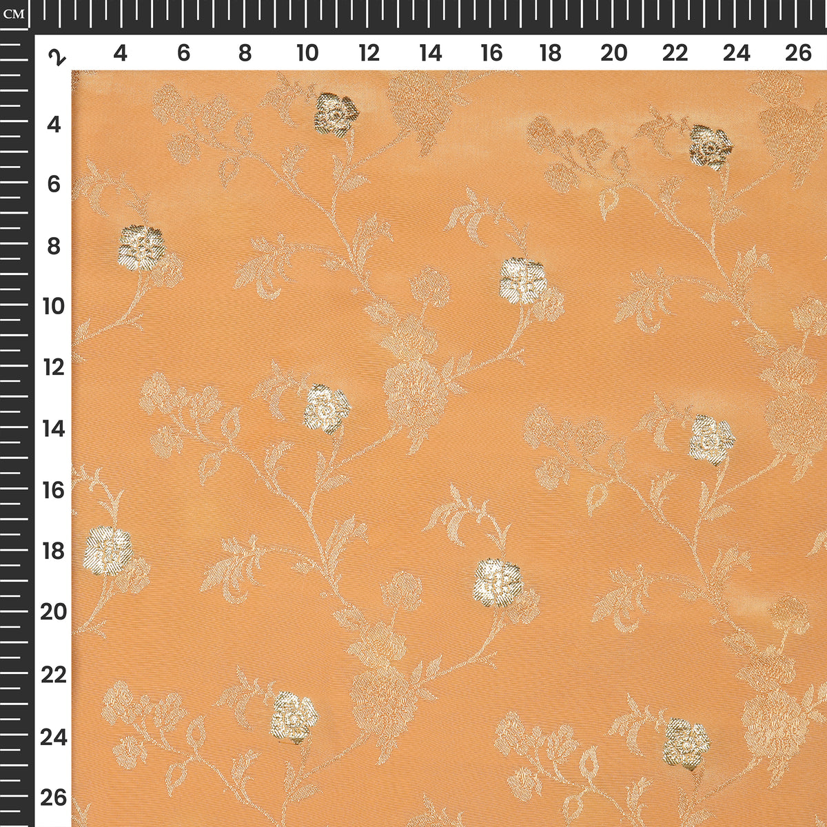 Plain Apricot  Golden Booti Floral Jacquard Work Bemberg Silk Fabric
