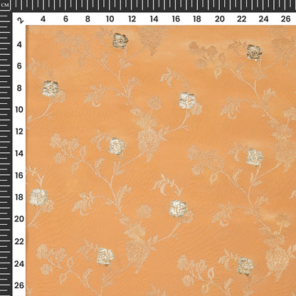 Plain Apricot  Golden Booti Floral Jacquard Work Bemberg Silk Fabric