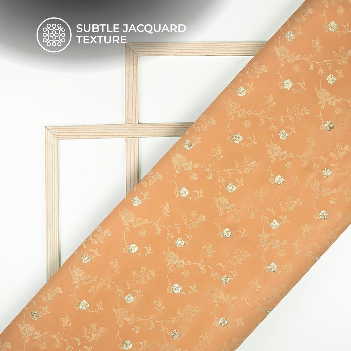 Plain Apricot  Golden Booti Floral Jacquard Work Bemberg Silk Fabric