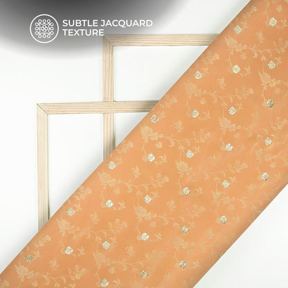 Plain Apricot  Golden Booti Floral Jacquard Work Bemberg Silk Fabric