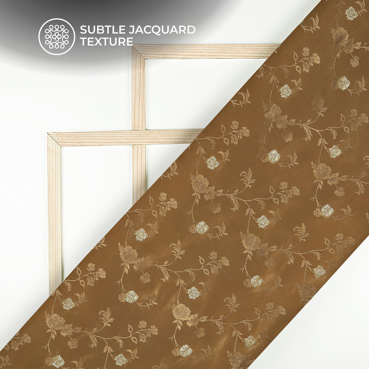 Plain Brown Golden Booti Floral Jacquard Work Bemberg Silk Fabric