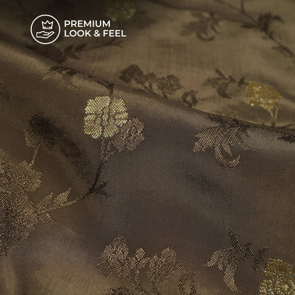 Plain Mocha  Golden Booti Floral Jacquard Work Bemberg Silk Fabric