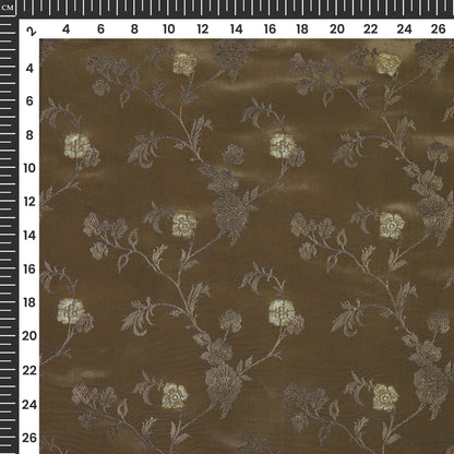 Plain Mocha  Golden Booti Floral Jacquard Work Bemberg Silk Fabric