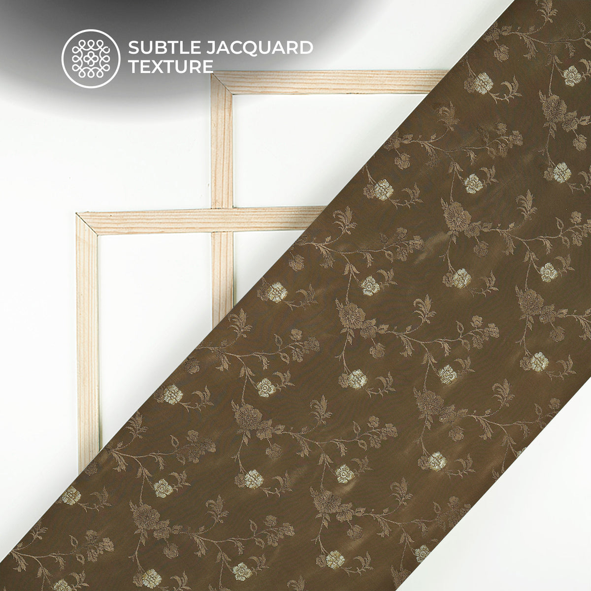 Plain Mocha  Golden Booti Floral Jacquard Work Bemberg Silk Fabric