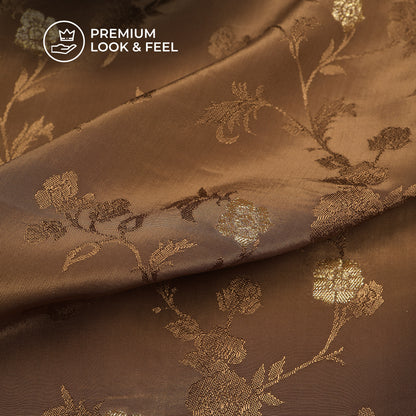 Plain Sepia Golden Booti Floral Jacquard Work Bemberg Silk Fabric