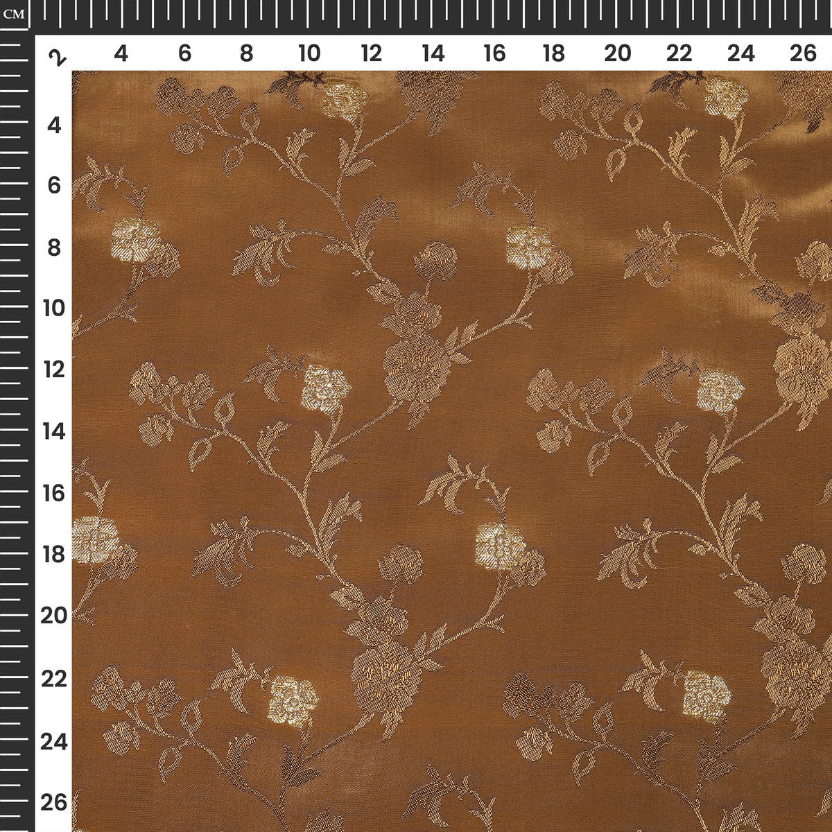 Plain Sepia Golden Booti Floral Jacquard Work Bemberg Silk Fabric