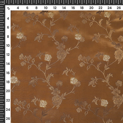 Plain Sepia Golden Booti Floral Jacquard Work Bemberg Silk Fabric
