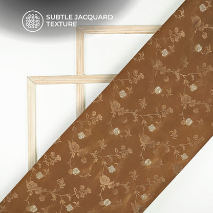 Plain Sepia Golden Booti Floral Jacquard Work Bemberg Silk Fabric