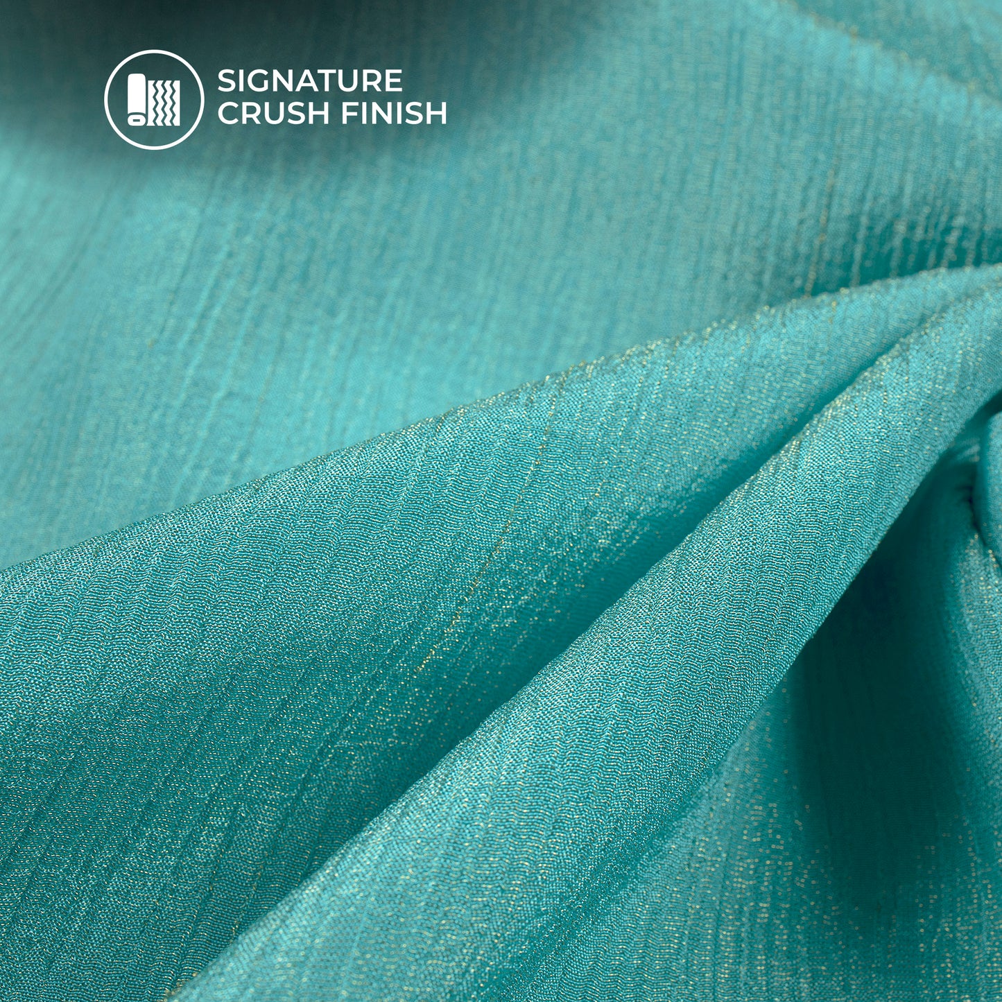 Plain Teal Blue Crushed Pure Organza Shimmer Tissue Fabric