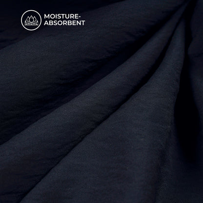 Dark Navy Blue Plain Crushed Viscose Nylon Fabric (Width 58 Inches)