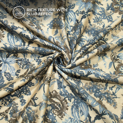 Cloud Grey Floral Gold Foil Work Royal Slub Silk Fabric