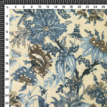 Cloud Grey Floral Gold Foil Work Royal Slub Silk Fabric