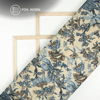 Cloud Grey Floral Gold Foil Work Royal Slub Silk Fabric