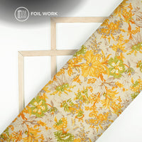 Medallion Yellow Floral Gold Foil Work Royal Slub Silk Fabric