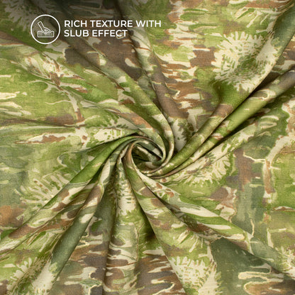 Hunter Green Floral Gold Foil Work Royal Slub Silk Fabric