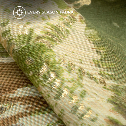 Hunter Green Floral Gold Foil Work Royal Slub Silk Fabric