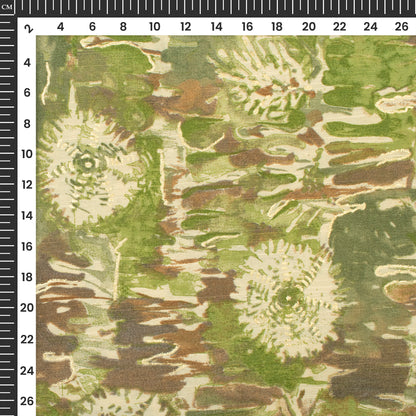 Hunter Green Floral Gold Foil Work Royal Slub Silk Fabric