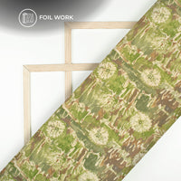 Hunter Green Floral Gold Foil Work Royal Slub Silk Fabric