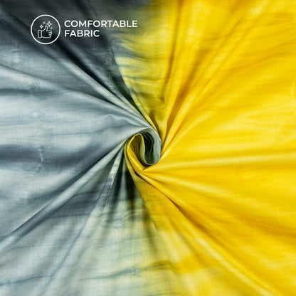 Bumblebee Yellow And Grey Tie And Dye Cotton Fabric