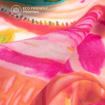 Purple Vintage Floral Digital Print Viscose Natural Crepe Fabric