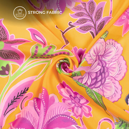 Vintage Ethinc Floral Digital Print Viscose Natural Crepe Fabric