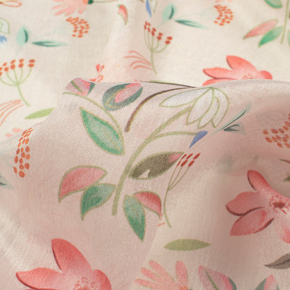 Beautiful Pink Floral Digital Print Poly Chinnon Chiffon Fabric