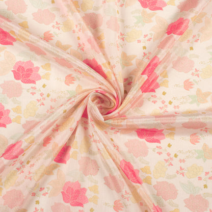 Beautiful Pink Floral Digital Print Poly Chinnon Chiffon Fabric