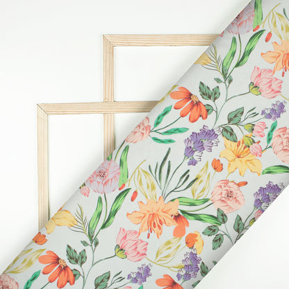 Trendy Yellow Floral Digital Print Poly Chinnon Chiffon Fabric