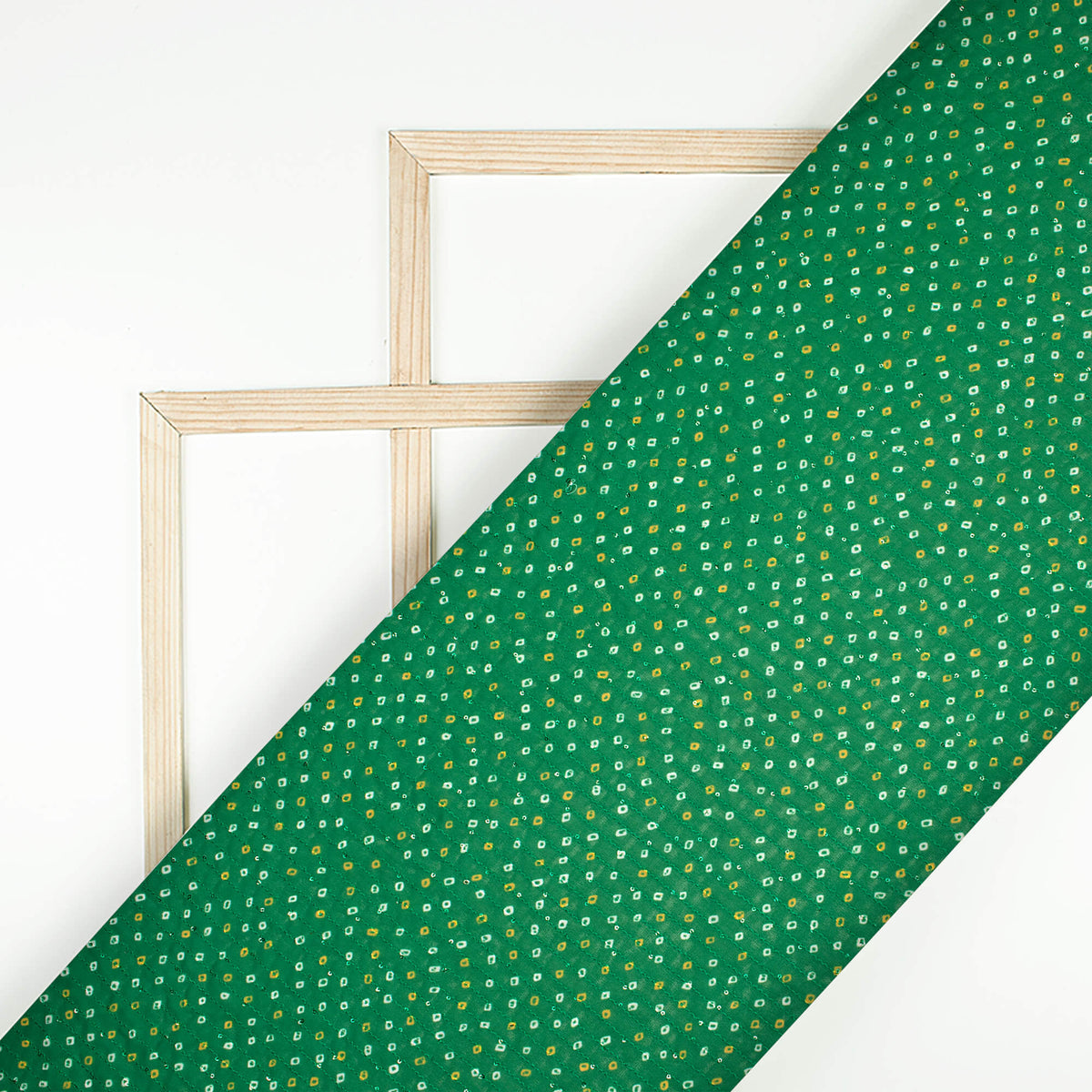 Pine Green And White Bandhanii  Digital Print Premium Sequins Georgette Fabric