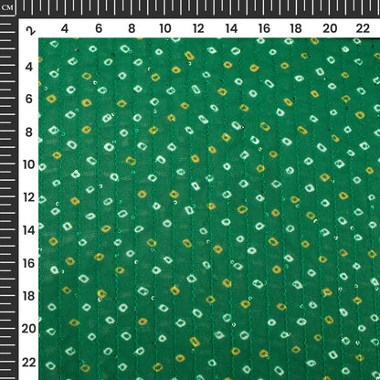 Pine Green And White Bandhanii  Digital Print Premium Sequins Georgette Fabric
