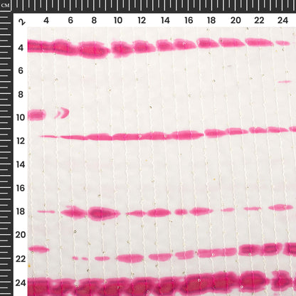 Hot Pink And White Shiiborii  Digital Print Premium Sequins Georgette Fabric