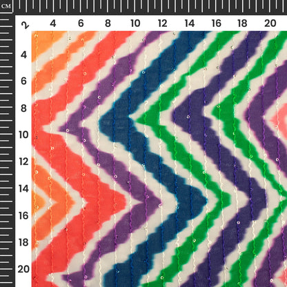 Multi-Color Chevron  Digital Print Premium Sequins Georgette Fabric