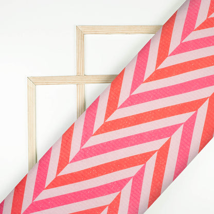 Crimson Red And Pink Geometric  Digital Print Premium Sequins Georgette Fabric