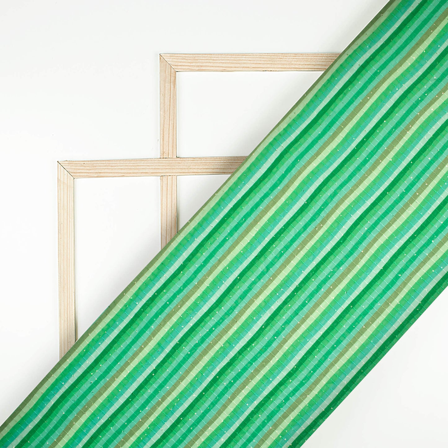 Green Stripes  Digital Print Premium Sequins Georgette Fabric