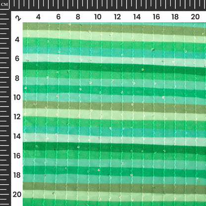 Green Stripes  Digital Print Premium Sequins Georgette Fabric
