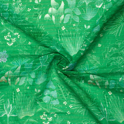 Green And White Floral  Digital Print Premium Sequins Georgette Fabric