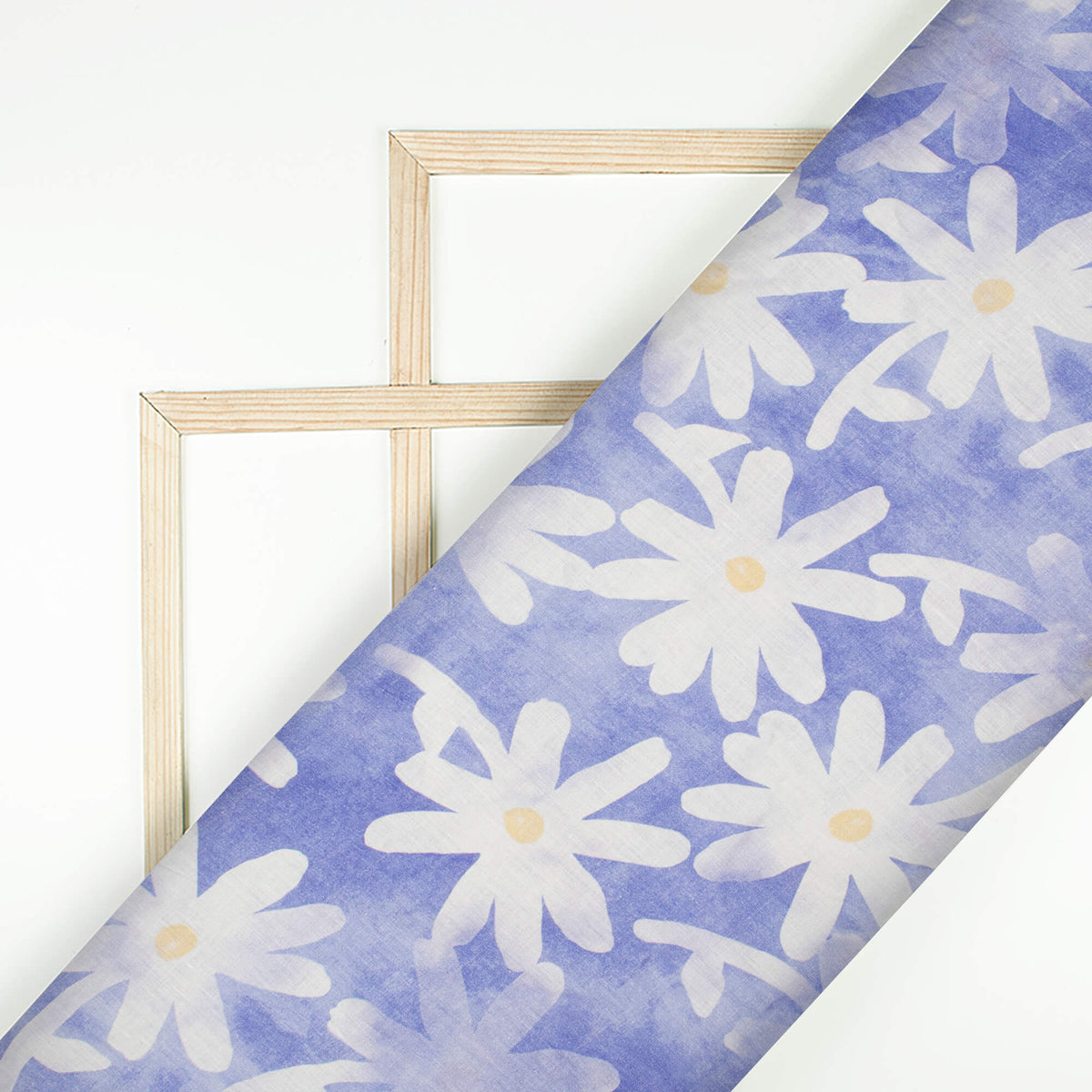 Periwinkle Purple And White Floral Digital Print Pure Linen Fabric (Width 58 Inches)