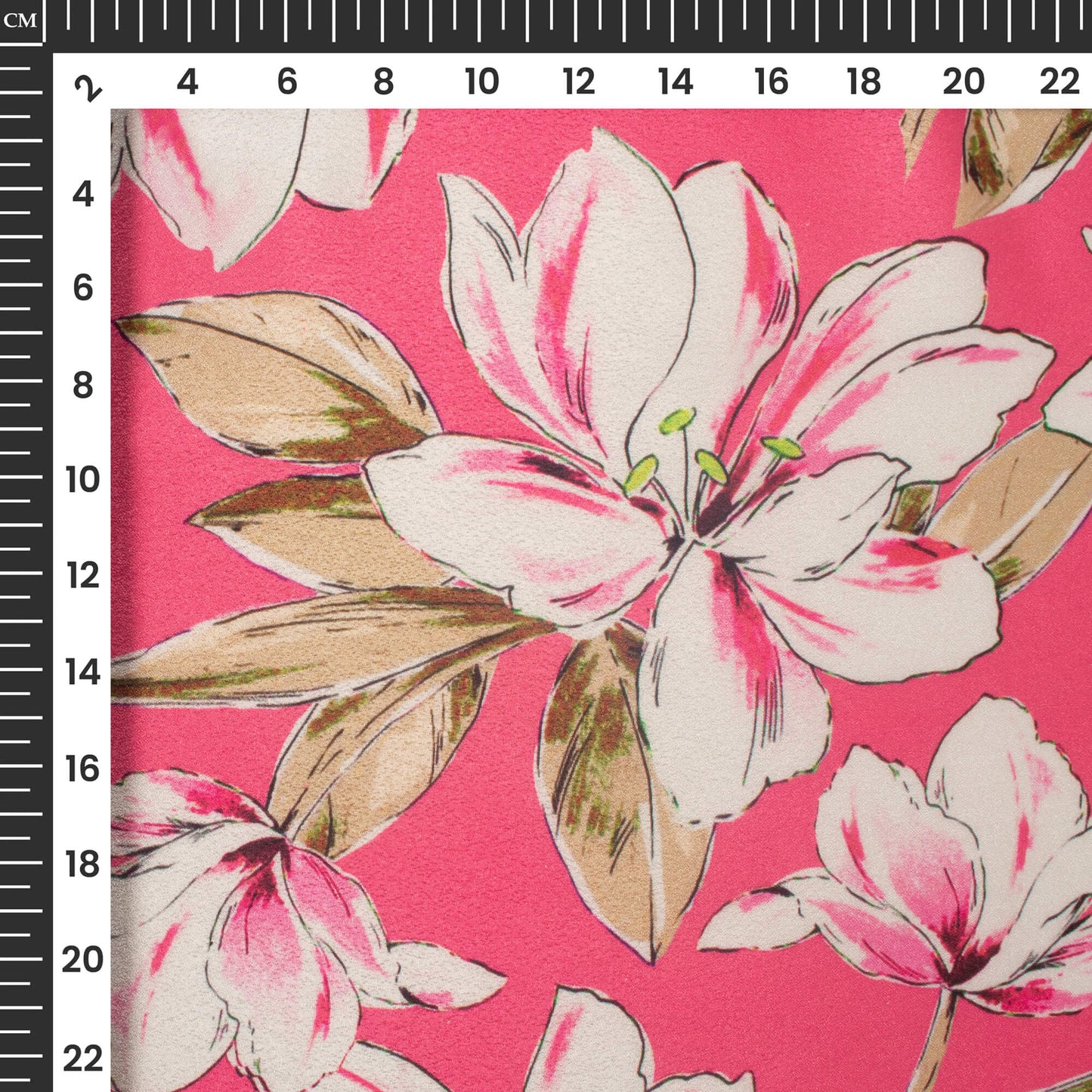 Hot Pink And White Floral Digital Print Crepe Silk Fabric