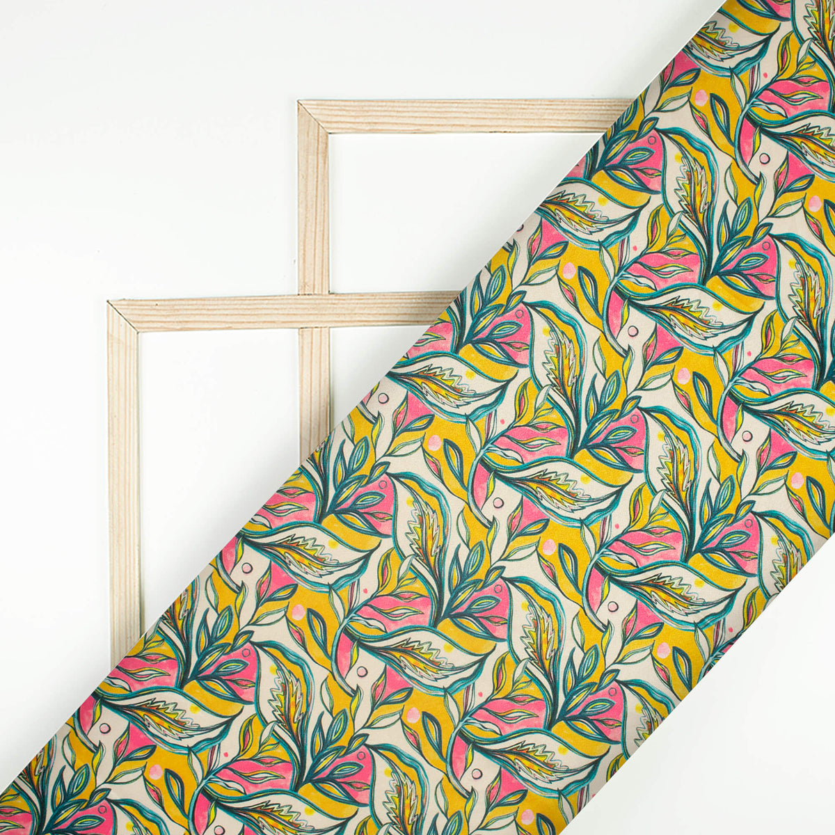 Trendy Leafage Digital Print Crepe Silk Fabric