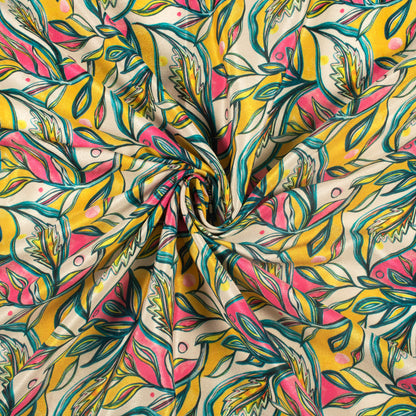 Trendy Leafage Digital Print Crepe Silk Fabric