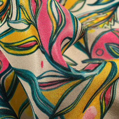 Trendy Leafage Digital Print Crepe Silk Fabric