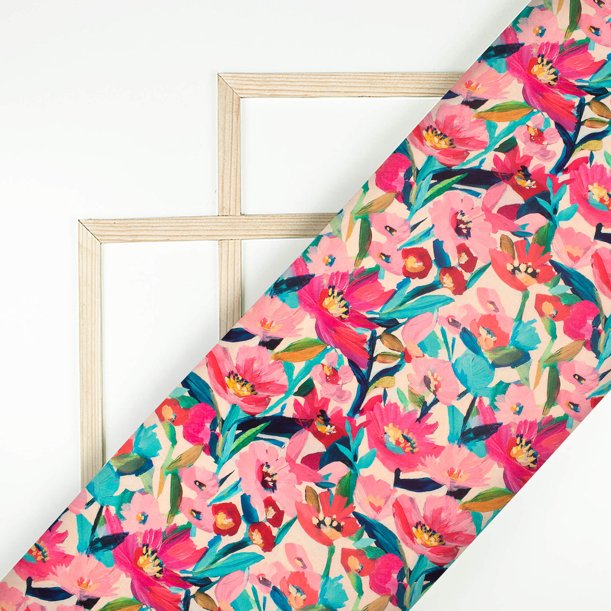 Attractive Pink Floral Digital Print Crepe Silk Fabric