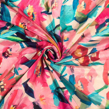 Attractive Pink Floral Digital Print Crepe Silk Fabric