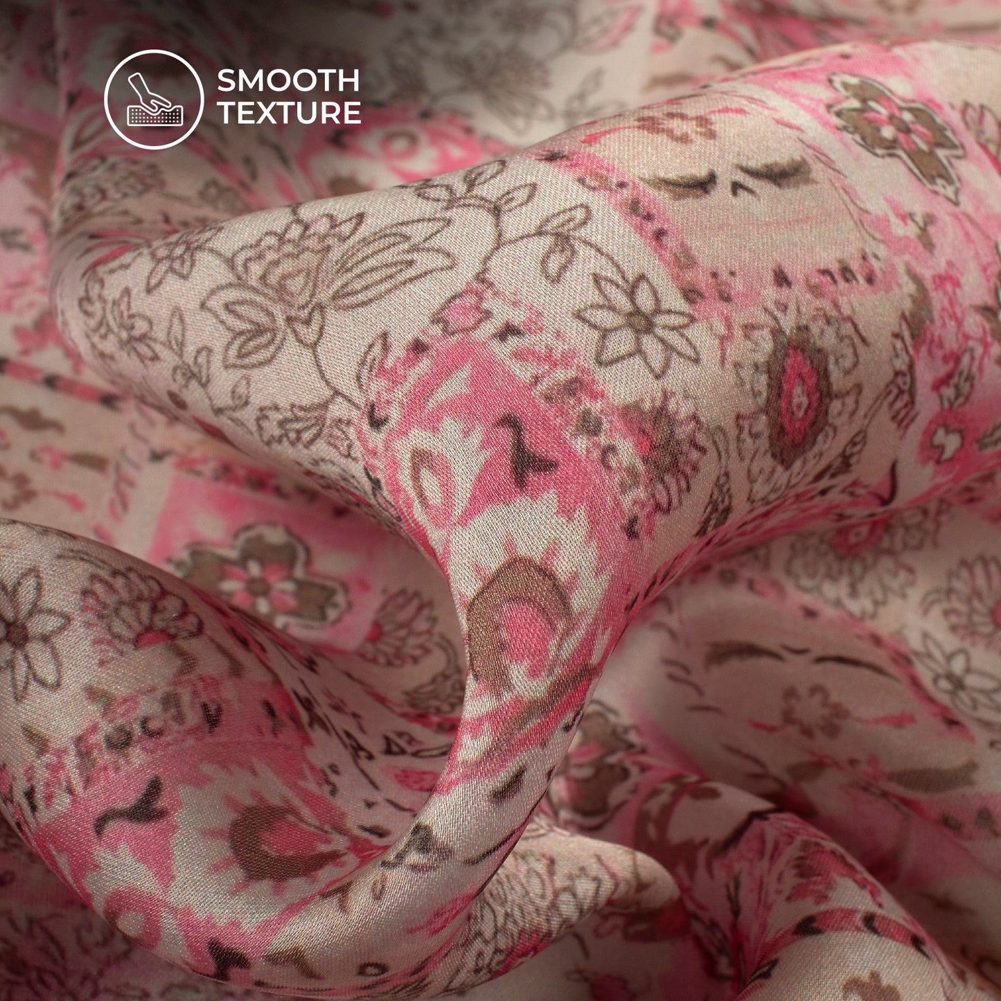 Lovely Pink Floral Digital Print Georgette Satin Fabric