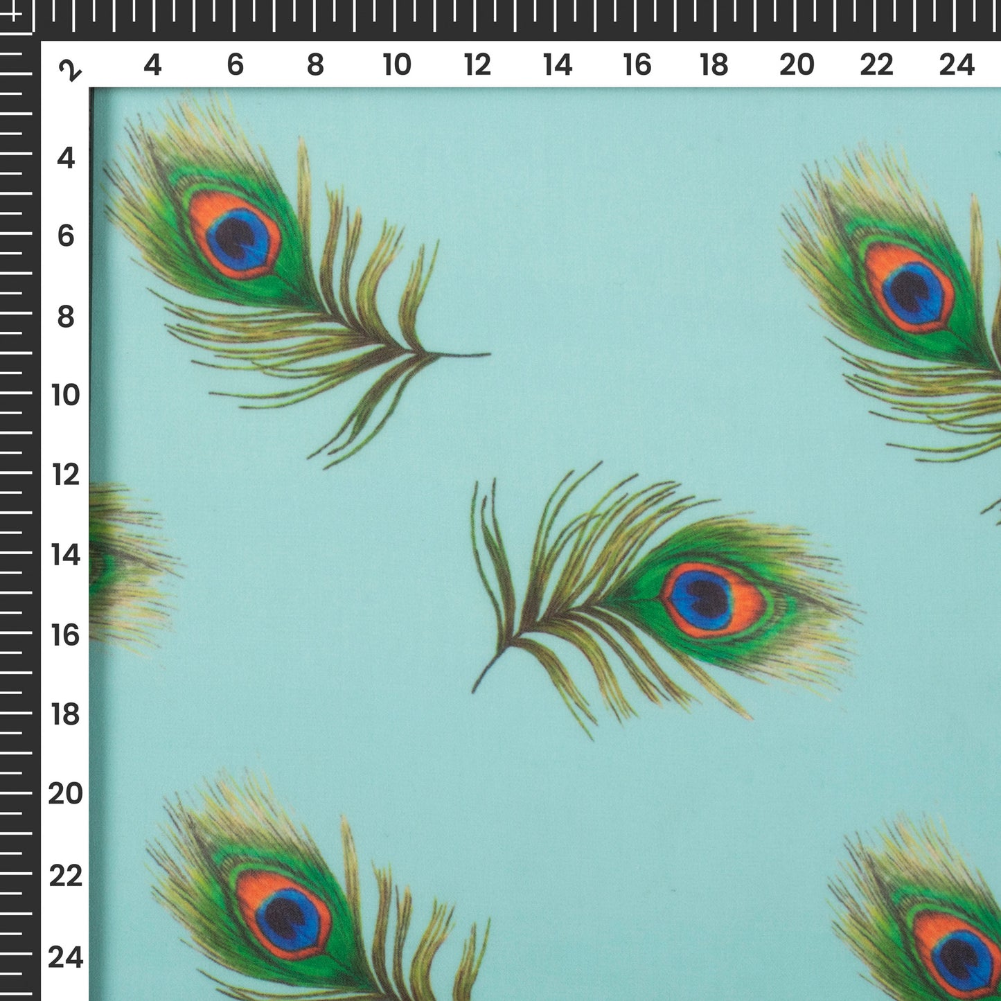 Celeste Sky Blue Peacock Feather Digital Print Georgette Fabric