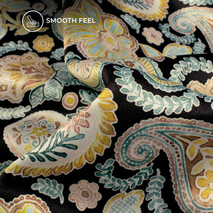 Macaroom Yellow Paisley Digital Print Charmeuse Satin Fabric (Width 58 Inches)