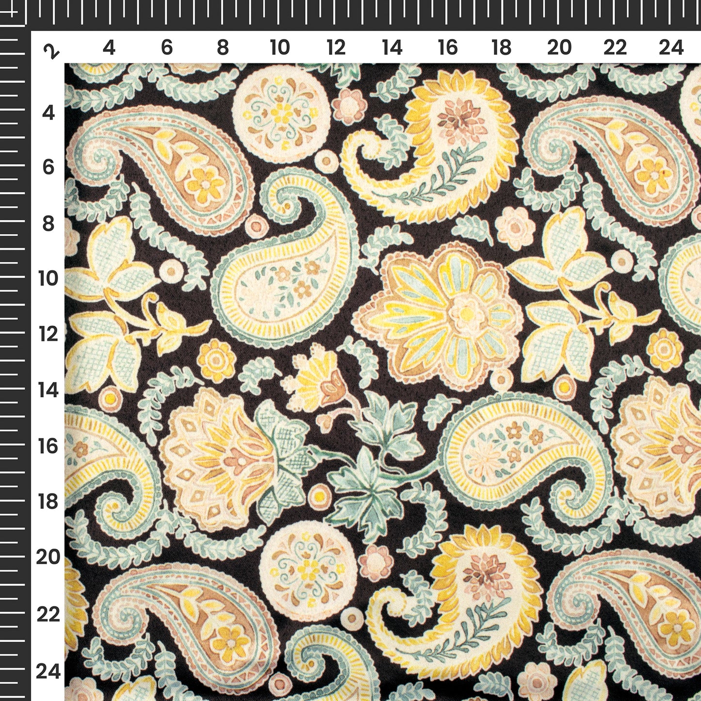 Macaroom Yellow Paisley Digital Print Charmeuse Satin Fabric (Width 58 Inches)