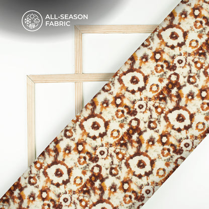 Pecan Brown Tye And Dye Digital Print Linen Textured Fabric (Width 56 Inches)